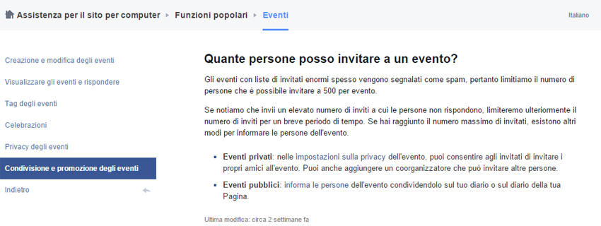 Gli eventi Facebook: il limite dei 500 inviti